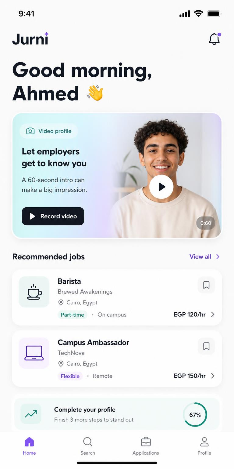Jurni app — Home screen